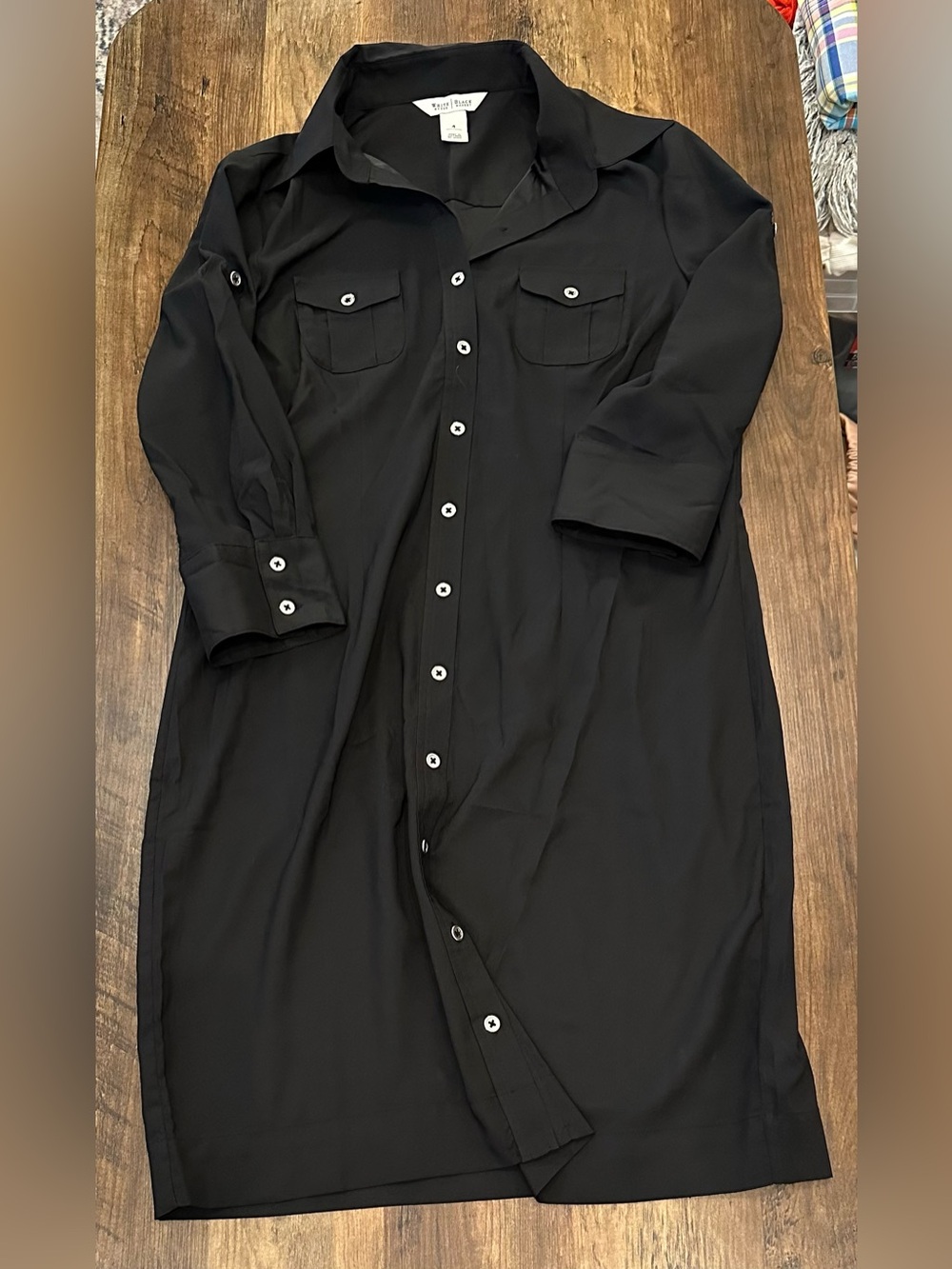 White House Black Market Black Button-Front Shirt Dress- size 4